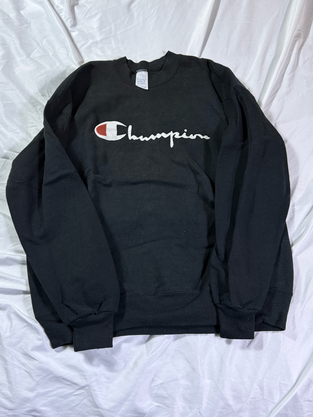 Vintage Champion Black Logo Crewneck Sweater - Men's Spellout 90s